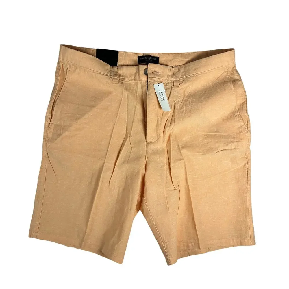 New Banana Republic Aiden Slim Men's Linen Shorts Size 36 Peach NWT, with Tags